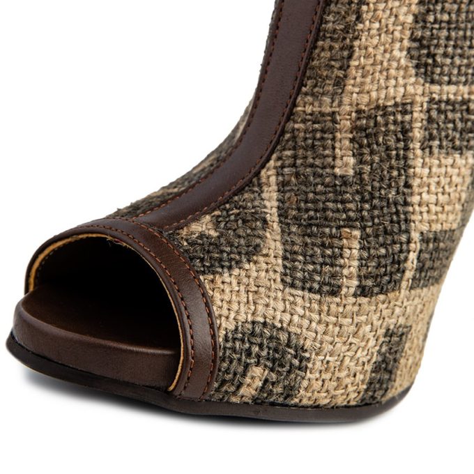 Coffee Burlap Peep toe Ankle Boots