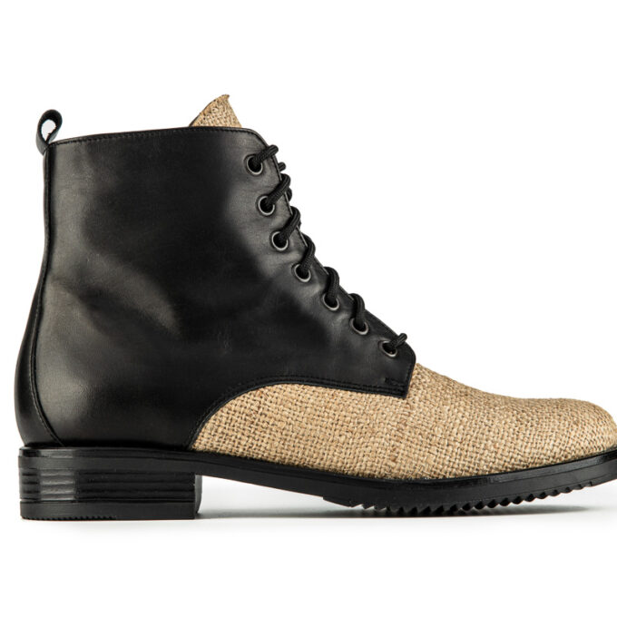 Coffee Burlap Biker Boots