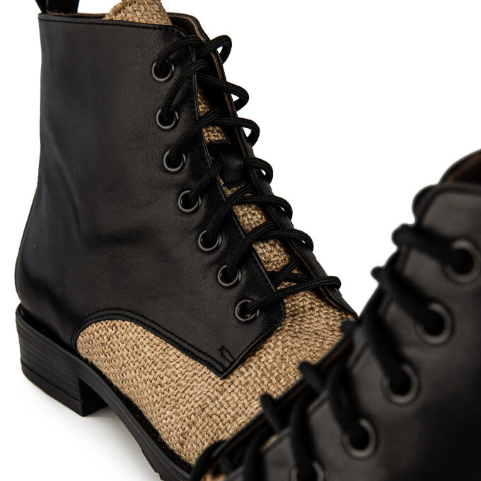 Coffee Burlap Biker Boots