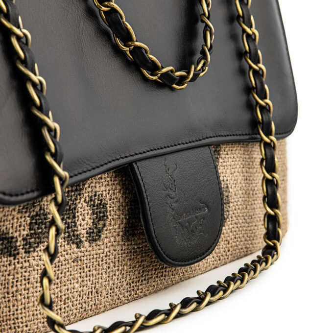 Coffee Burlap Flap bag