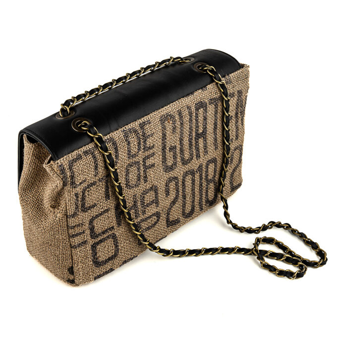 Coffee Burlap Flap bag