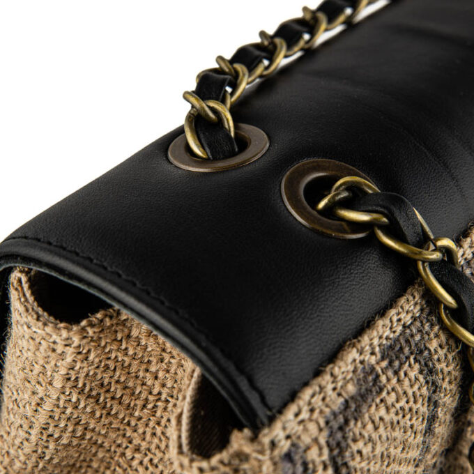 Coffee Burlap Flap bag