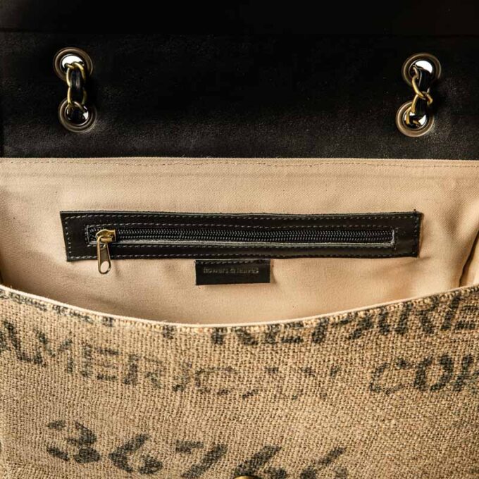 Coffee Burlap Flap bag